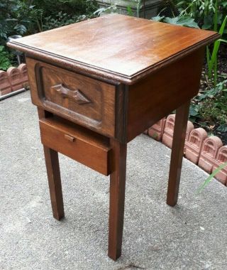 Antique Edwardian Oak & Mahogany Sewing Box - Bedside Cabinet 57 Cms Tall