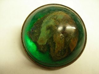 Vintage Green Domed Glass Horse Bridle Rosette Button By H A Chapman 3 Head