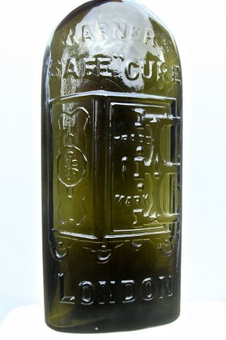 Vintage C1900s Warners Safe Cure London Green Safe Pictorial Pint Bottle