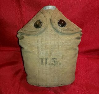 Ww1 U.  S.  Canteen Dated 1918 And Khaki Cover Dated 1917 Still Useable