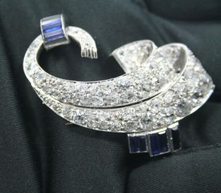 Van Cleef & Arpels Rare Platinum 10 Ct Diamond And 2.  5 Ct Sapphire Brooch