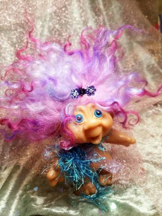 Vintage Dam Troll 4 " Ooak Gorgeous Girl With Swarovski Crystals