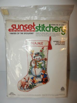 Vintage Sunset Stitchery Crewel Christmas Stocking Kit Friends Of Snowman 2029