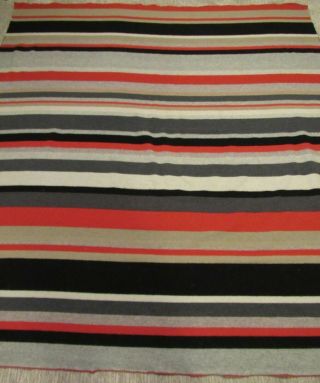 Vintage Pendleton Wool Striped Camp Blanket 79 " X 88 " Gray Black Red Tan