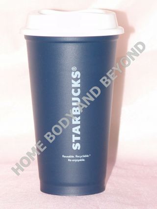 Starbucks Navy Blue With White Lid Reusable Grande 16 Oz Plastic Hot Cup Mug