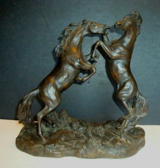 Franklin Gallery Challenging Stallions By Lanford Monroe Horse Statue 1983 Vtg