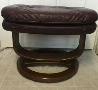 Vintage Ekornes Stressless Style Maroon Leather Ottoman,  Foot Stool,  Seat