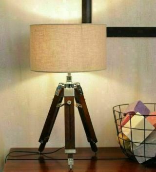 Maritime Lamp Stand Wooden Lamp Tripod Marine Nautical Brown Wood Without Shade