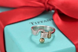 Tiffany & Co.  Vintage Sterling Silver 18kt.  Gold Hook & Eye Ring Sz 5.  5 W/ Pouch