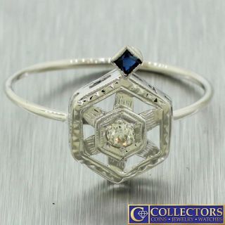 Antique Art Deco 14k White Gold 0.  15ctw Diamond & Sapphire Conversion Ring