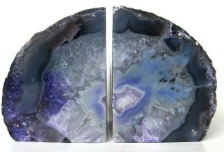 Brazilian Agate Geode Bookends Pair - Purple - 6.  8 Lbs - 5 " X 7.  5 " Crystal Rock