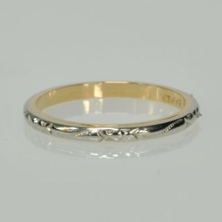 Vintage 14k White Yellow Gold Etched Design Ladies Wedding Anniversary Band Ring