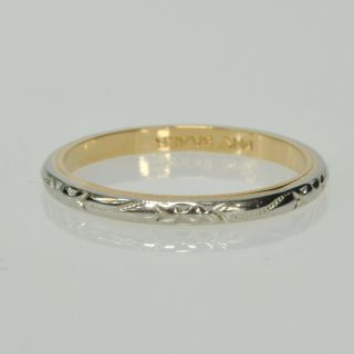 Vintage 14k White Yellow Gold Etched Design Ladies Wedding Anniversary Band Ring 2