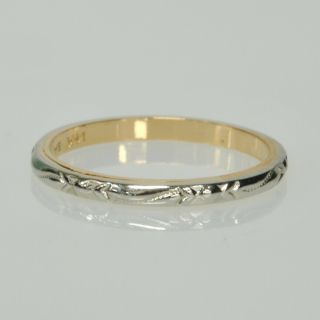Vintage 14k White Yellow Gold Etched Design Ladies Wedding Anniversary Band Ring 3