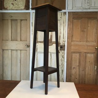 Vintage Oak And Glass Torchere Plant Stand Display Stand Jardiniere