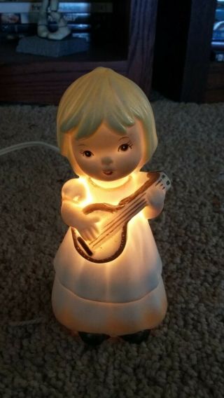 Vintage I.  W.  Rice & Co.  Porcelain Night Light - Girl With Guitar