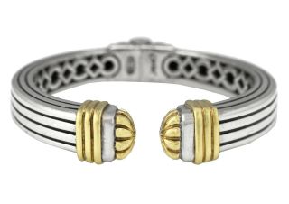 Ladies Authentic Lagos Caviar 925 Sterling 18k Yellow Gold Hinge Cuff Bracelet