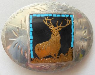 Vintage Johnson & Held Ltd.  Denver Colorado Handcrafted Elk Inlay Belt Buckle