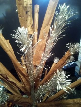 Vintage 6’ Silver Aluminum Metal Tinsel Christmas Tree 58 Branches With Stand