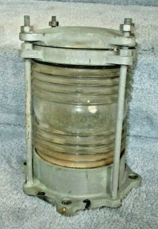 Vintage Us Navy Ship Navigation Lantern Light Lamp Ribbed Glass Beacon