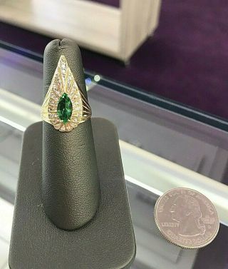 Rare Erte Art Deco Vintage 14k Diamond Green Zircon Ring Size 6
