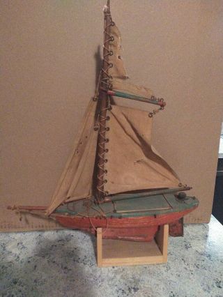 Antique Vintage Folk Art Primitive Sailboat Pond Sailer Toy Wood Boat Ship