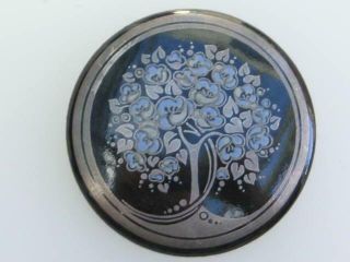 Signed Michaela Frey Vintage Blue/black/silver Enamel Tree Of Life Brooch