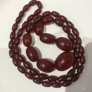Antique Cherry Amber Bakelite Bead Necklace Marbled 62.  5 Gms