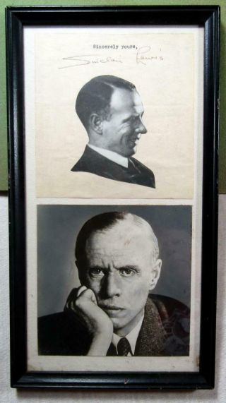 Sinclair Lewis – Autograph – Framed Signed Paper With (2) Photos - Glass Front