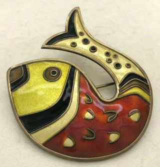 Vintage David Andersen Norway Sterling Silver Gold Red Black Enamel Fish Pin D - A