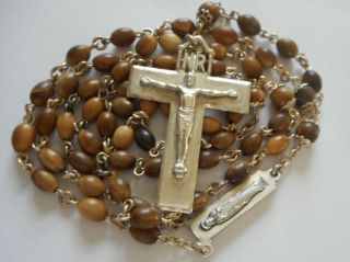 Vintage Creed Sterling Silver Rosary - W - Brown Glass Beads