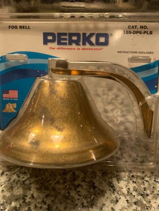 Vintage Nautical Perko Boat Fog Warning Brass Bell With Mount 6 " In Package