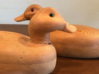 Antique Primitive Folk Art Sculpture Decoy Mallard Duck Pair Carved Wood Signed