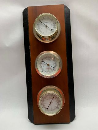 Sunbeam Wall Weather Station Barometer Thermometer Humidity Wood Vintage 16 Inch