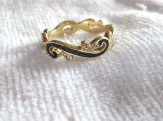 Unique 18k Yellow Gold Blue Enamel & (6) Diamond Swirl Ring Hidalgo (?)