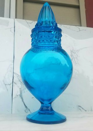 Antique Apothecary Jar Dakota Blue Glass 10.  75 " Footed Vintage Drug Store Tiffin