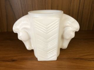 Vtg Double Horse Head White Milk Glass Vase Succulent Planter Pencil deco 1930 ' s 3