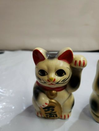 Vintage 2 PORCELAIN ceramic JAPANESE MANEKI NEKO LUCKY CAT piggy bank 719 2