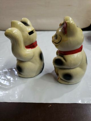 Vintage 2 PORCELAIN ceramic JAPANESE MANEKI NEKO LUCKY CAT piggy bank 719 3