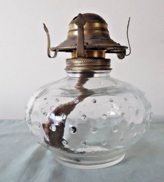 Vintage Lamplight Farms Clear Hobnail Glass Kerosene Oil Lamp 16cms High
