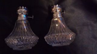2 Vintage Lamplight Farms Oil Lamps Clear Glass Diamond Cut Base Only With Wicks