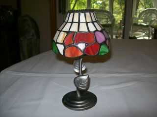 Small 8 1/2 " Tall Tiffany Style Stained Glass Lamp Shade Tea Lite Candle Holder