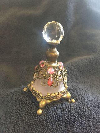 Vintage perfume bottle - rare glass and brass and stones. 2