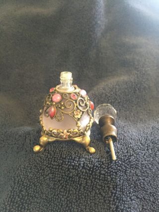 Vintage perfume bottle - rare glass and brass and stones. 3
