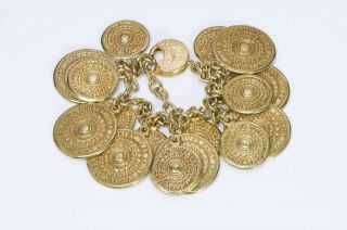 Yves Saint Laurent Ysl Gold Tone Medallion Coin Charm Bracelet