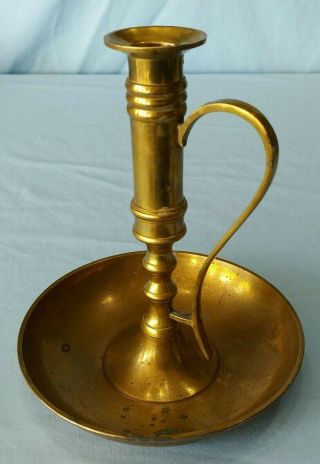 Vintage Brass Candlestick Holder With Handle And Drip Pan