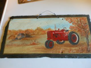 International Harvester Farmall Model M Tractor Hand Painted Picture On Slate Si