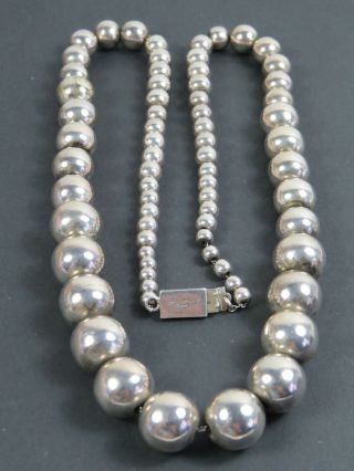 Vintage Mexican Sterling Silver Bead Necklace C.  1990 24 Inch Jondell