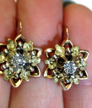 Antique Victorian Diamond And 14k Rose And Green Gold Earrings