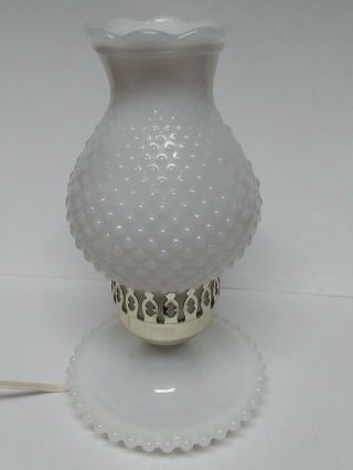 Vintage White Hobnail Milk Glass Hurricane Table Lamp